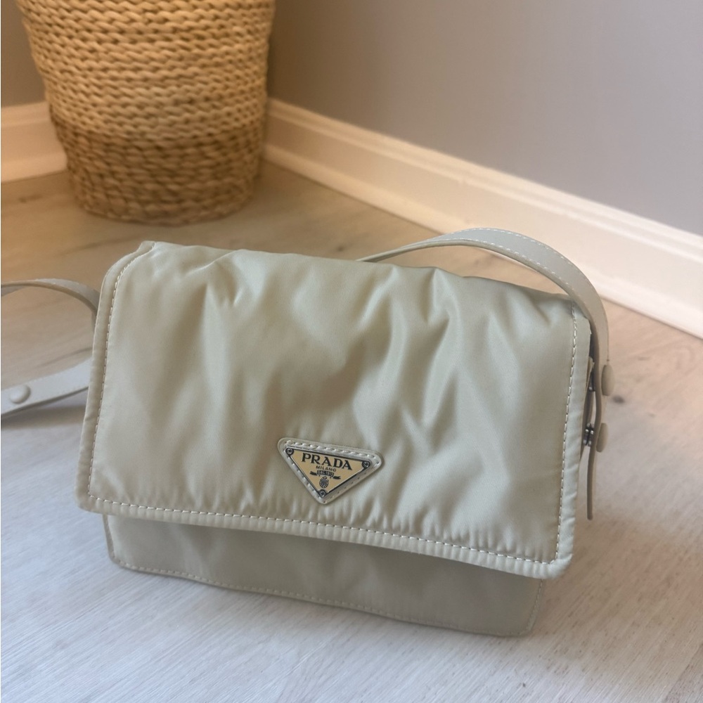 Prada Light Beige Nylon Crossbody Bag with Triangle Logo - Picture 2 of 4